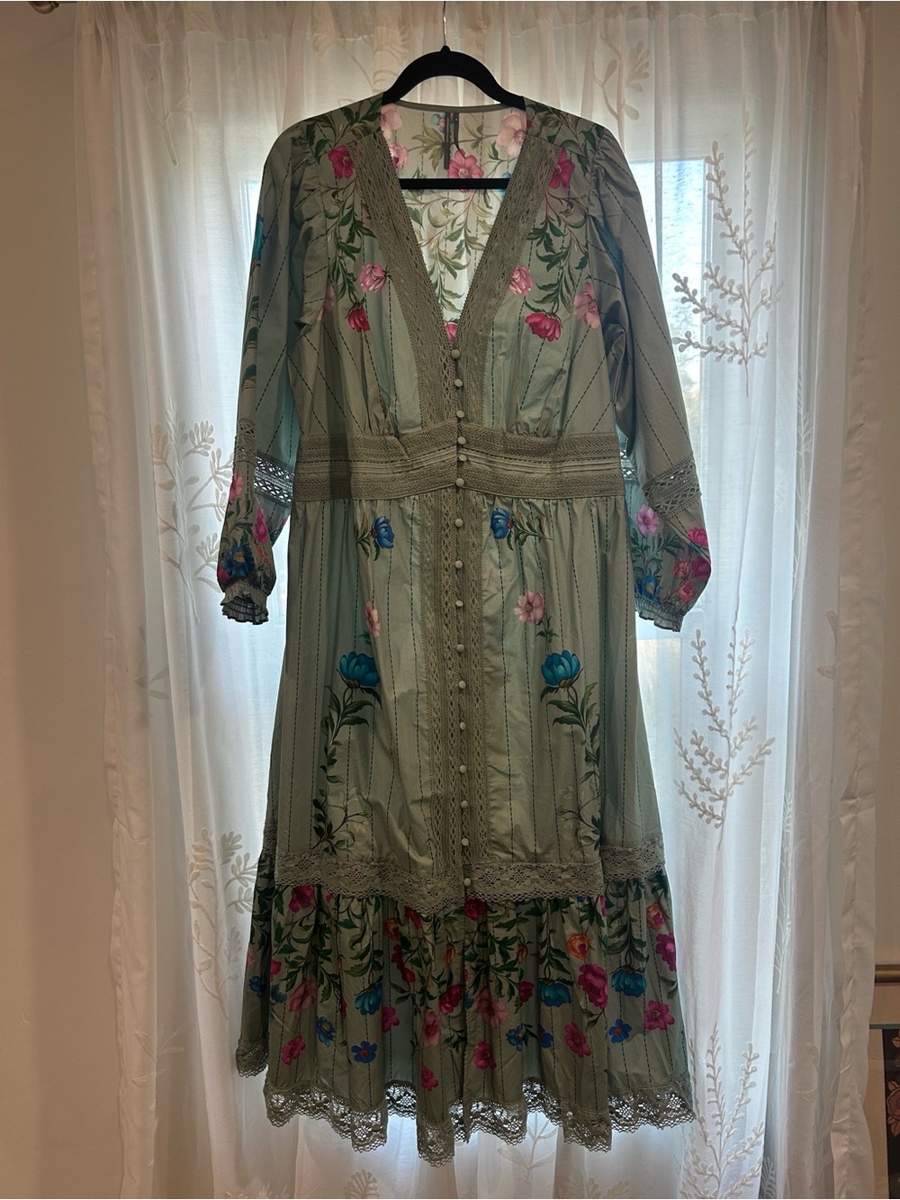 Anthropologie Floral Button Front Midi Dress - Picture 7 of 10